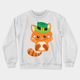 Saint Patrick's Day, Orange Cat, Leprechaun Hat Crewneck Sweatshirt